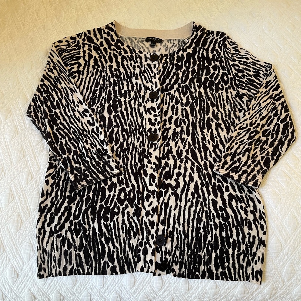 Talbots Leopard Print Cardigan Size Small Euc Cla… - image 1